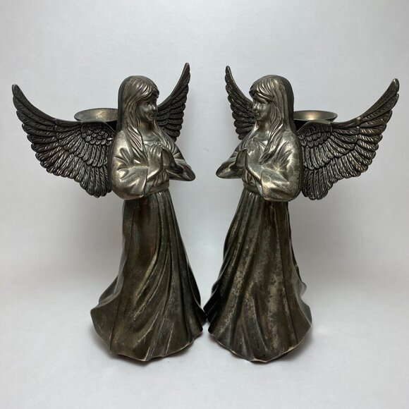 Vintage International Silver Co. Candle Holders Pair – Arch Angels Praying Hands - Picture 4 of 8